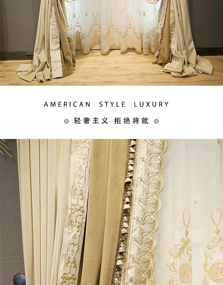 Luxury European Velvet Embroidered Blackout Curtains