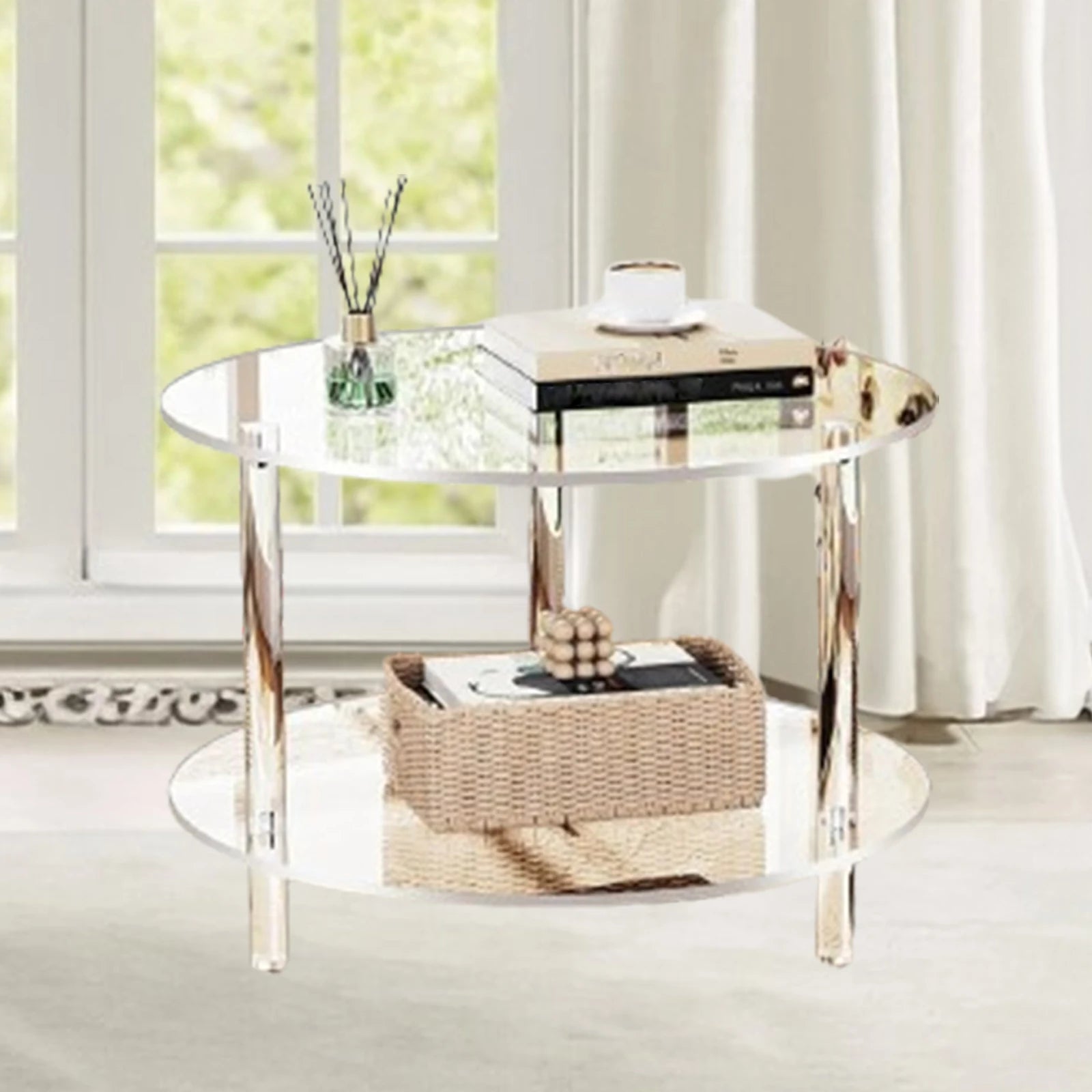 Acrylic Coffee Table with Movable Shelf