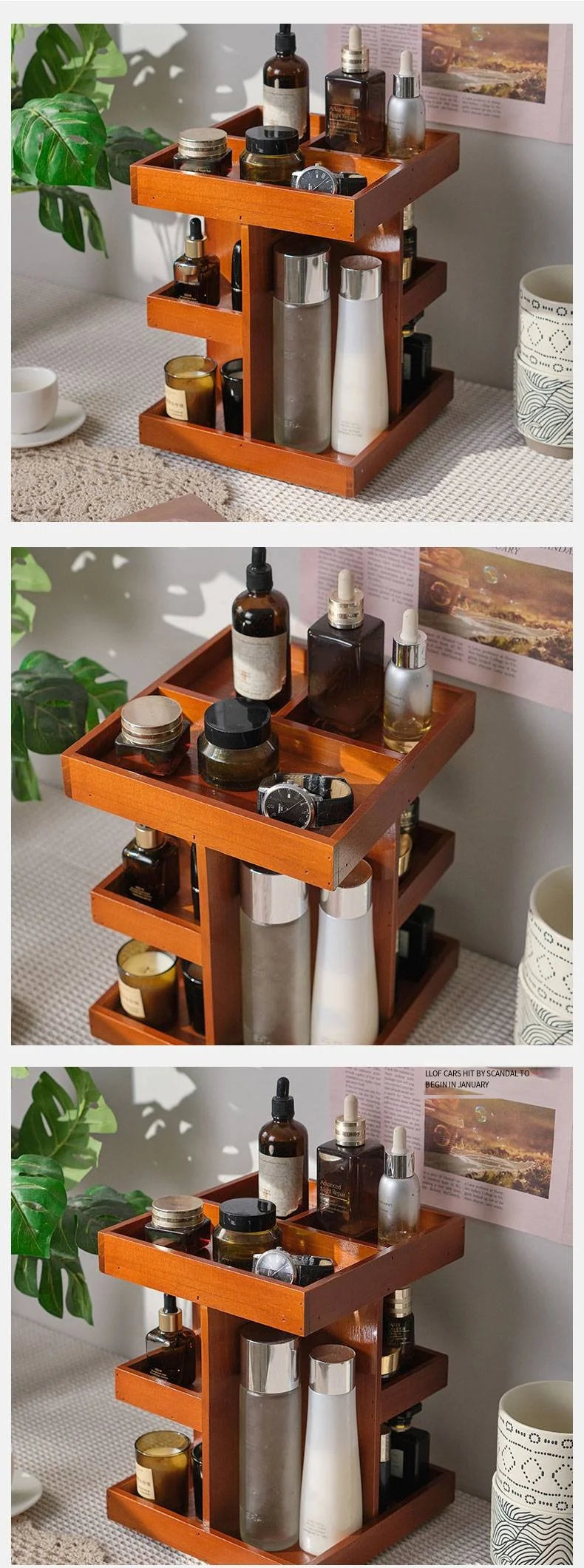 Wooden Rotating Cosmetics Storage Rack
