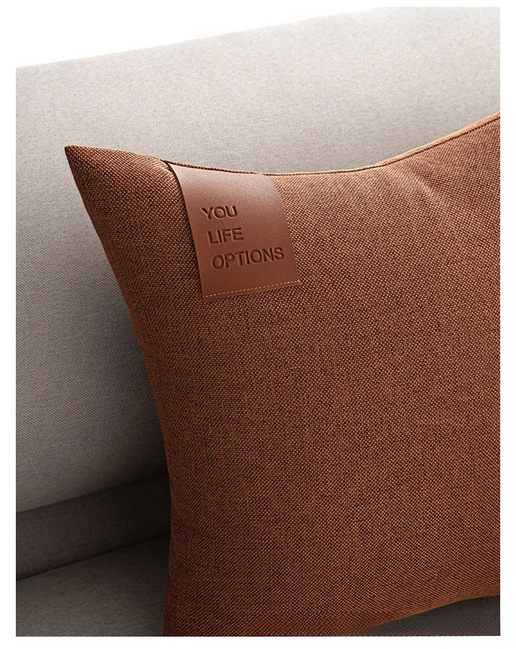 Leather Label Splicing Throw Pillow Cover