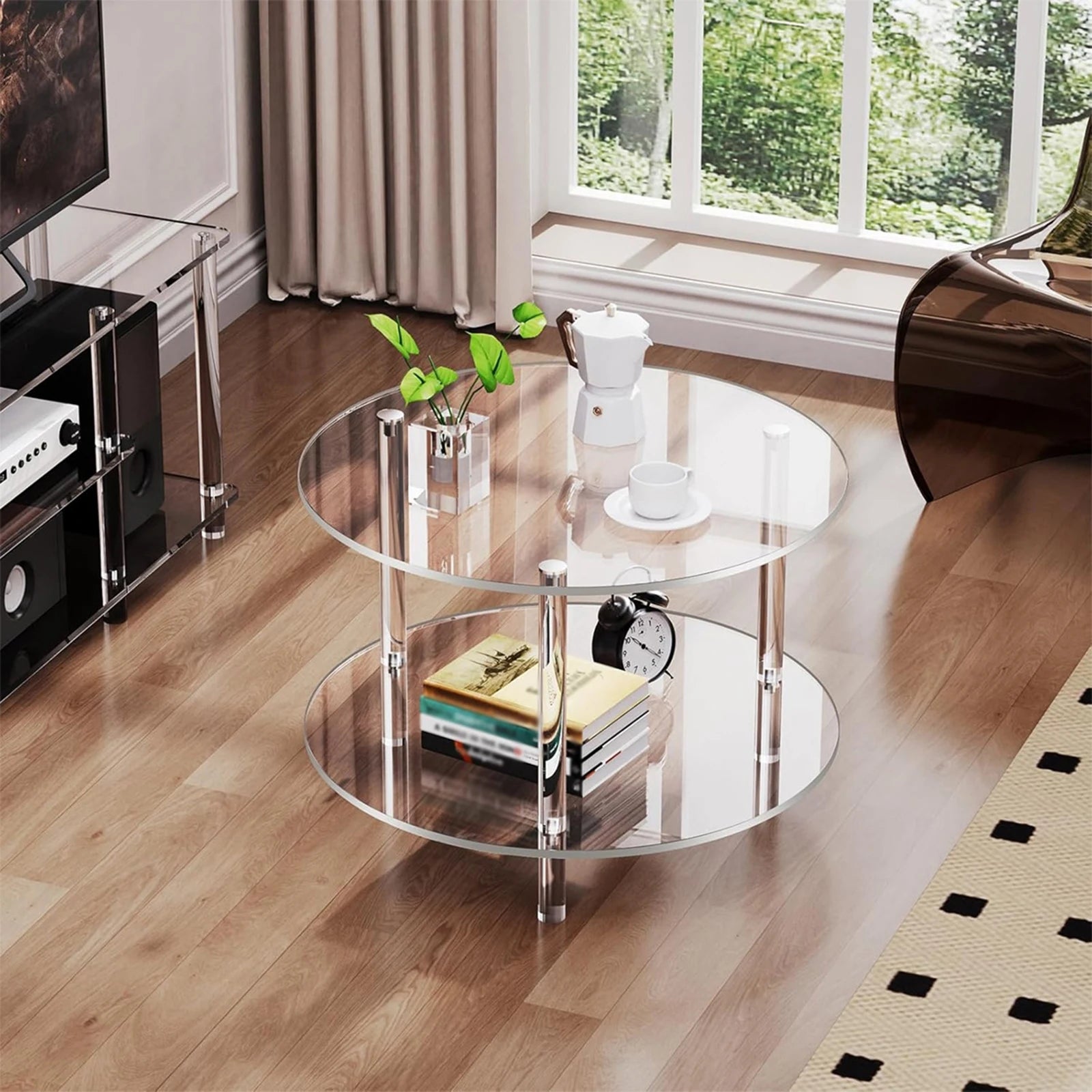 Acrylic Coffee Table with Movable Shelf