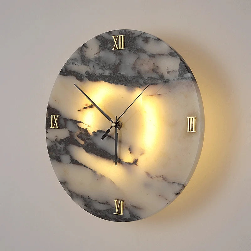 Round Alabaster Wall Lamp with Clock