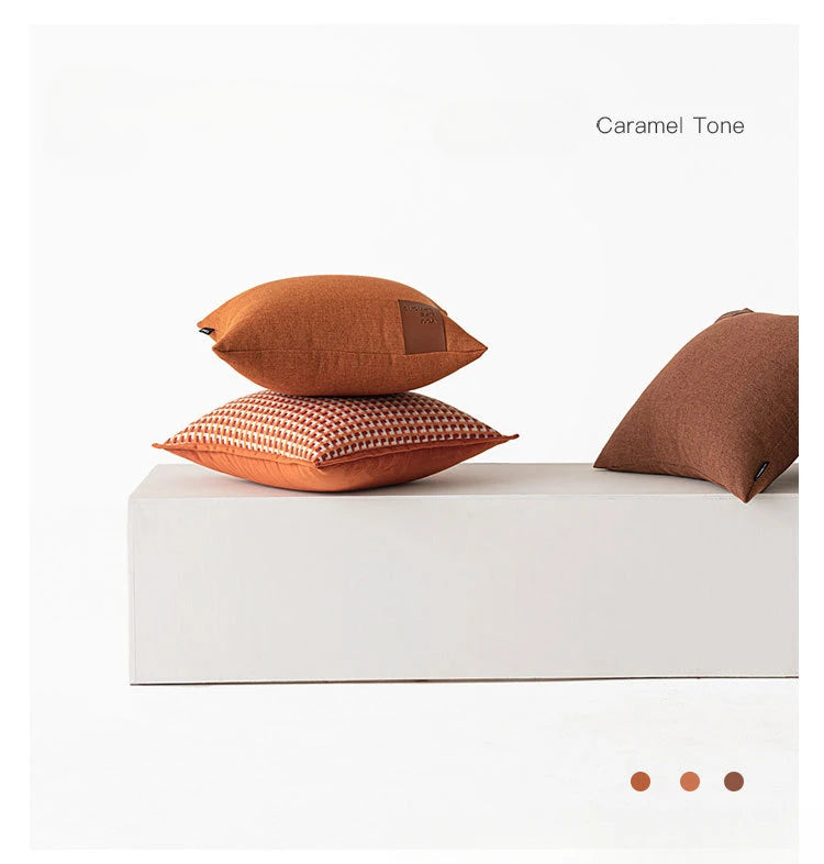 Leather Label Splicing Throw Pillow Cover