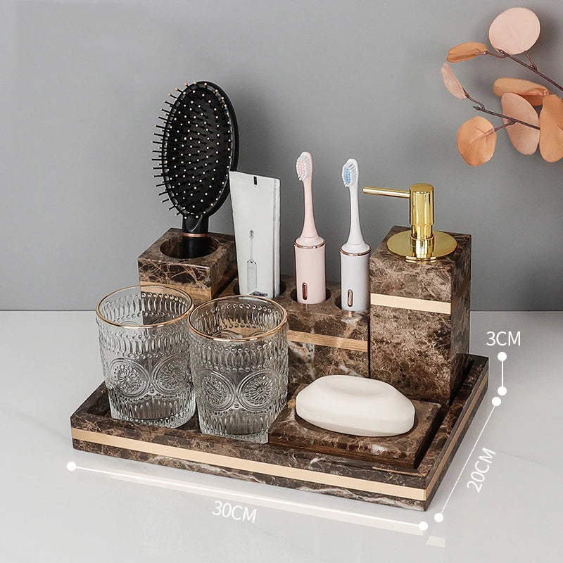 Emperador Dark Marble Bathroom Set