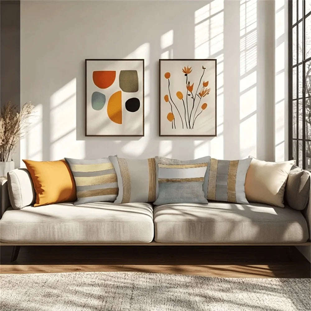 Gold & Neutral Striped Pillowcase