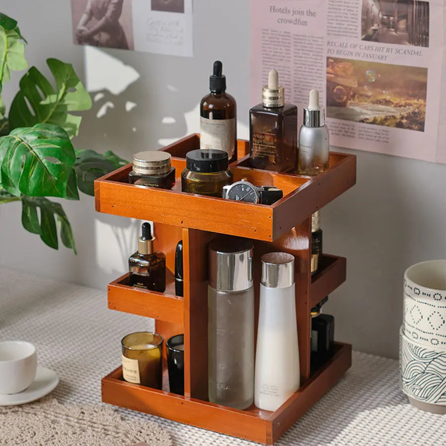 Wooden Rotating Cosmetics Storage Rack