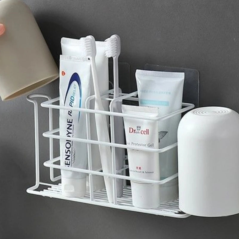 Drill-Free Iron Toothbrush Holder with Cup Rack