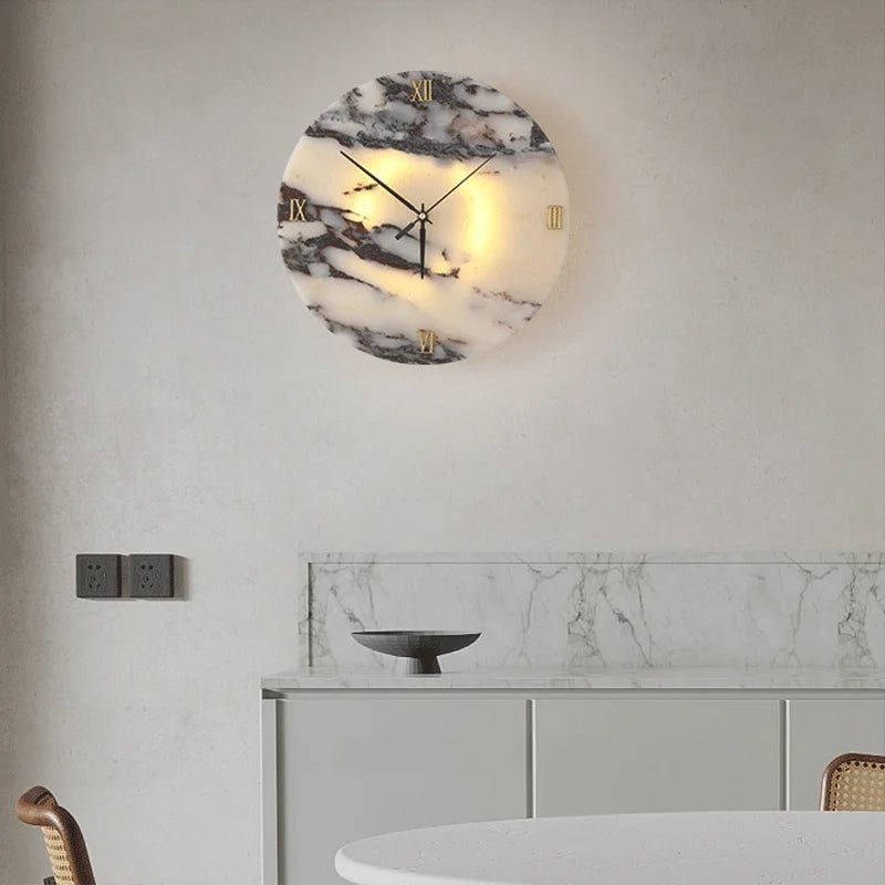 Round Alabaster Wall Lamp with Clock