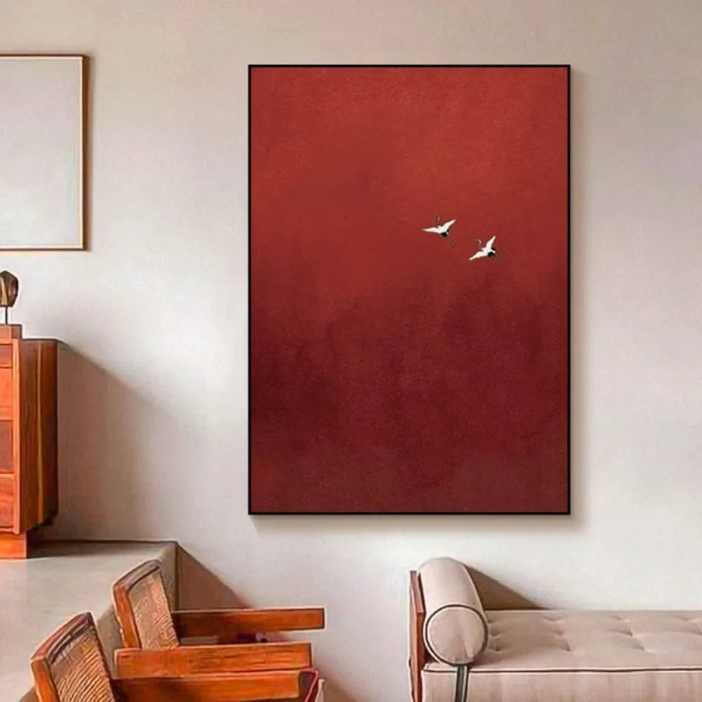 Surrealist Crimson Sky Painting Pure Red Wall Decor Abstract Art Painting Minimalist Wall Art  Maximalist Decor Crimson Wall Art