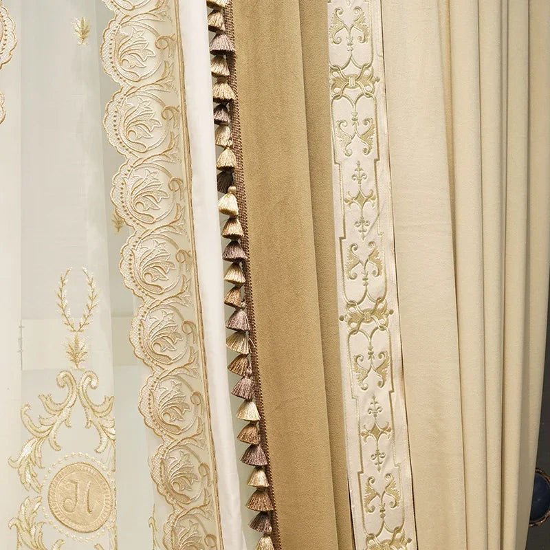 Luxury European Velvet Embroidered Blackout Curtains
