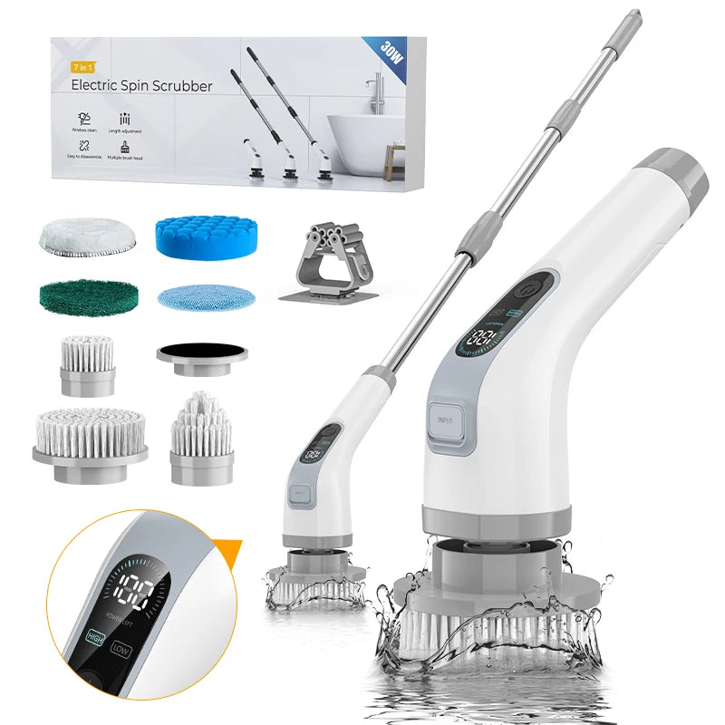 Electric Cleaning Brush – Handheld Cordless Spin Scrubber with 7 Heads