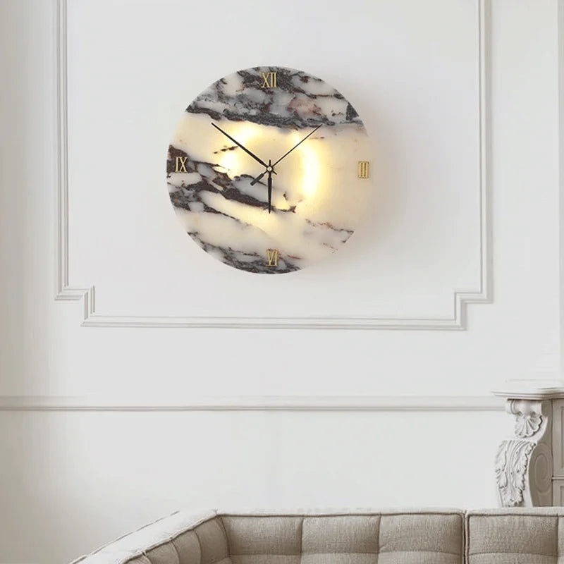 Round Alabaster Wall Lamp with Clock