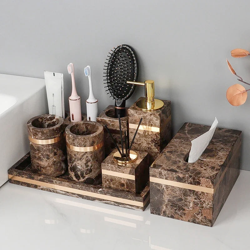 Emperador Dark Marble Bathroom Set
