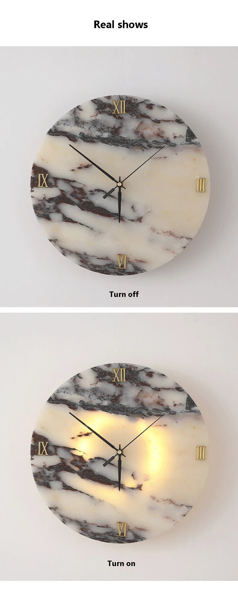 Round Alabaster Wall Lamp with Clock