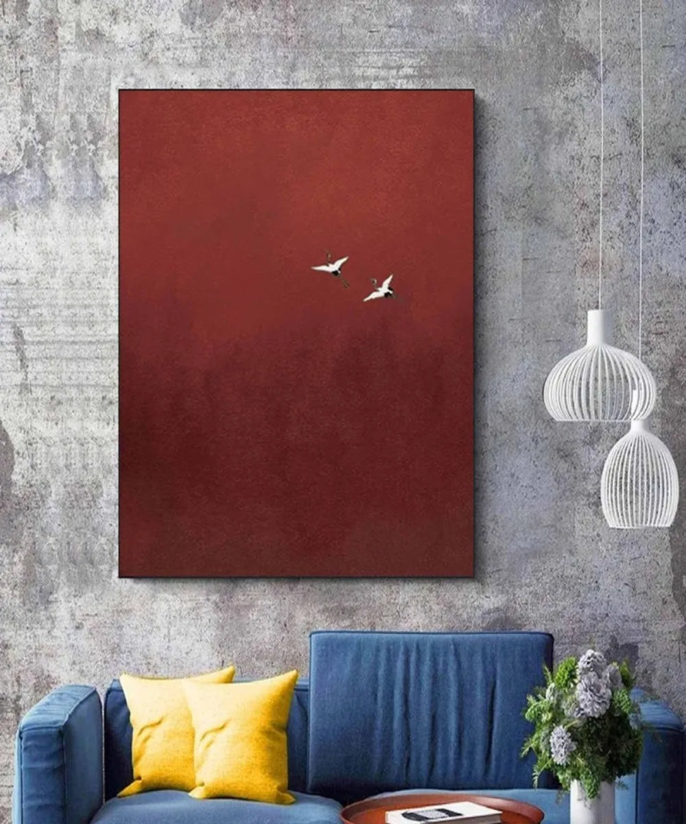 Surrealist Crimson Sky Painting Pure Red Wall Decor Abstract Art Painting Minimalist Wall Art  Maximalist Decor Crimson Wall Art
