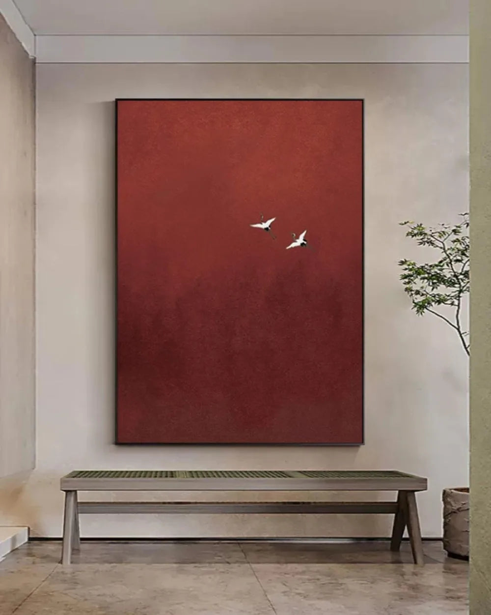 Surrealist Crimson Sky Painting Pure Red Wall Decor Abstract Art Painting Minimalist Wall Art  Maximalist Decor Crimson Wall Art