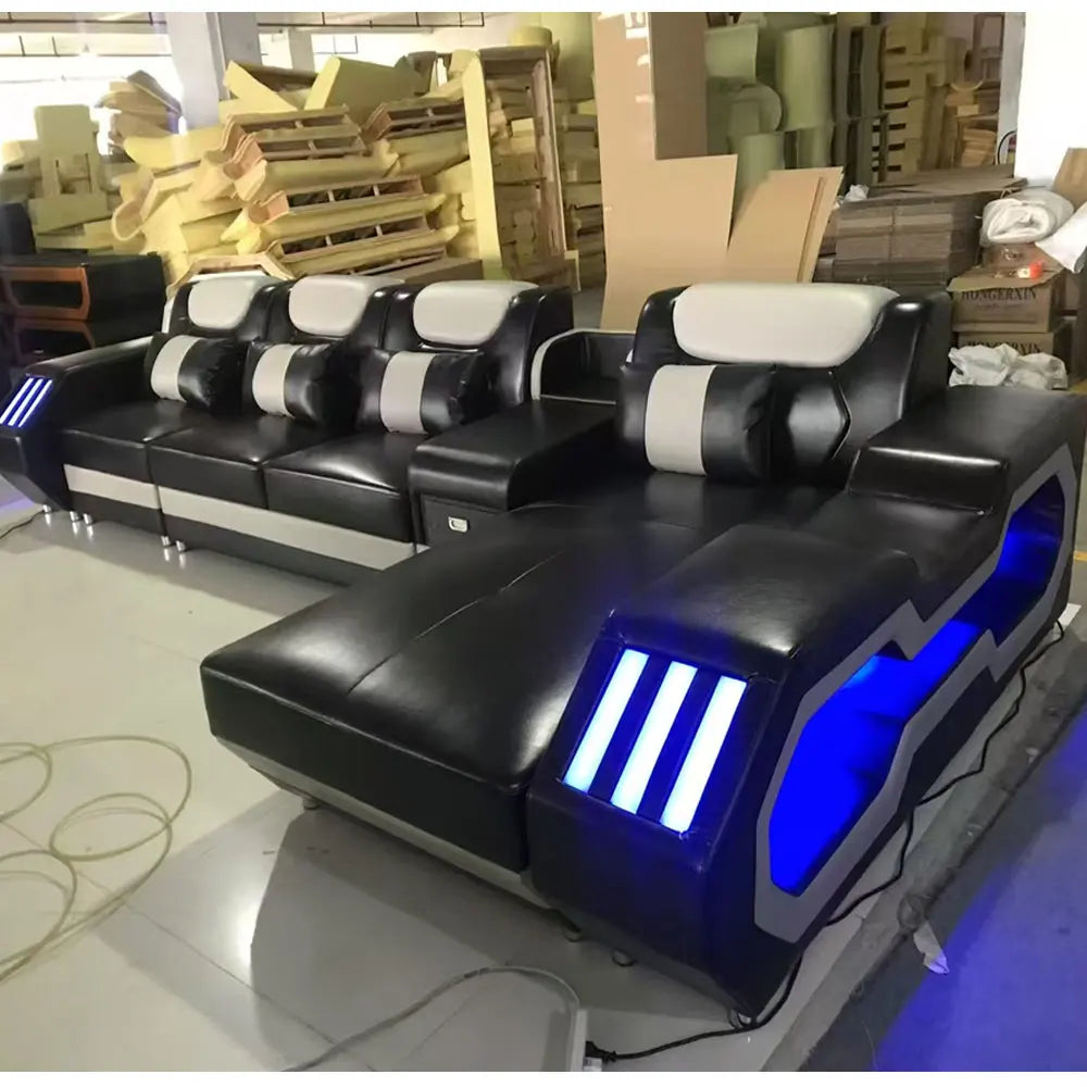 Luxury Leather Recliner L-Sectional Sofa