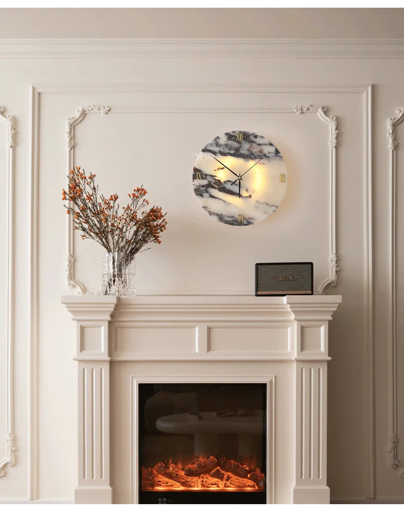 Round Alabaster Wall Lamp with Clock