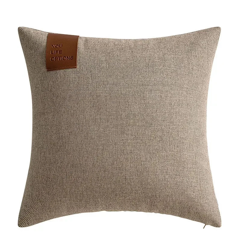 Leather Label Splicing Throw Pillow Cover