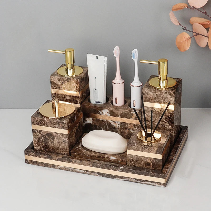Emperador Dark Marble Bathroom Set