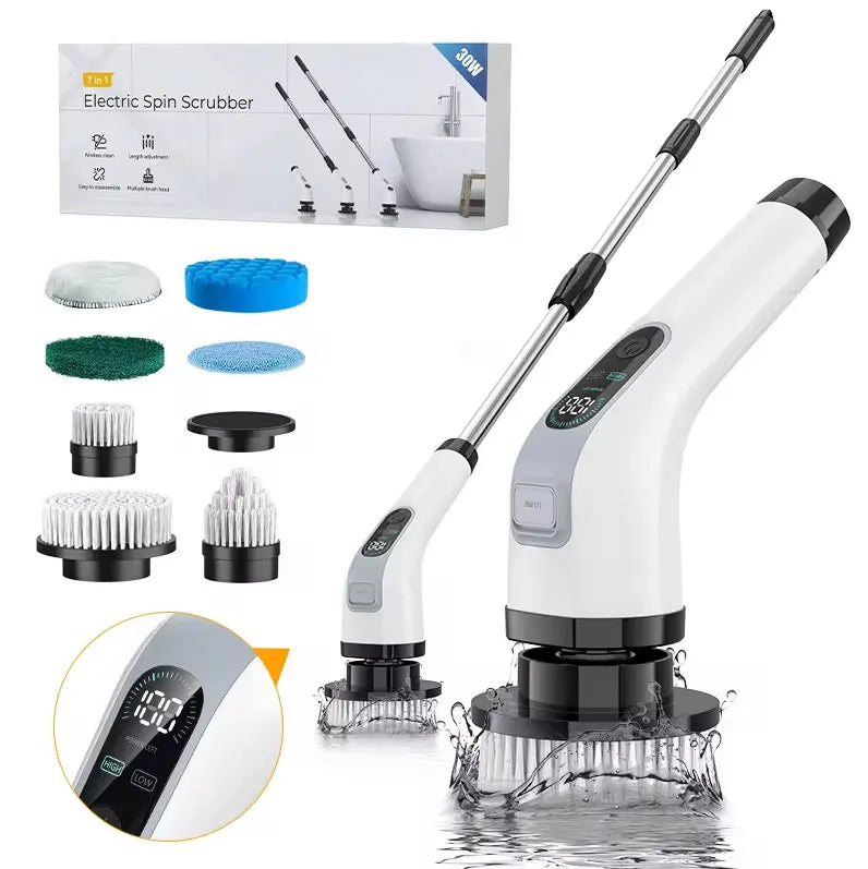 Electric Cleaning Brush – Handheld Cordless Spin Scrubber with 7 Heads