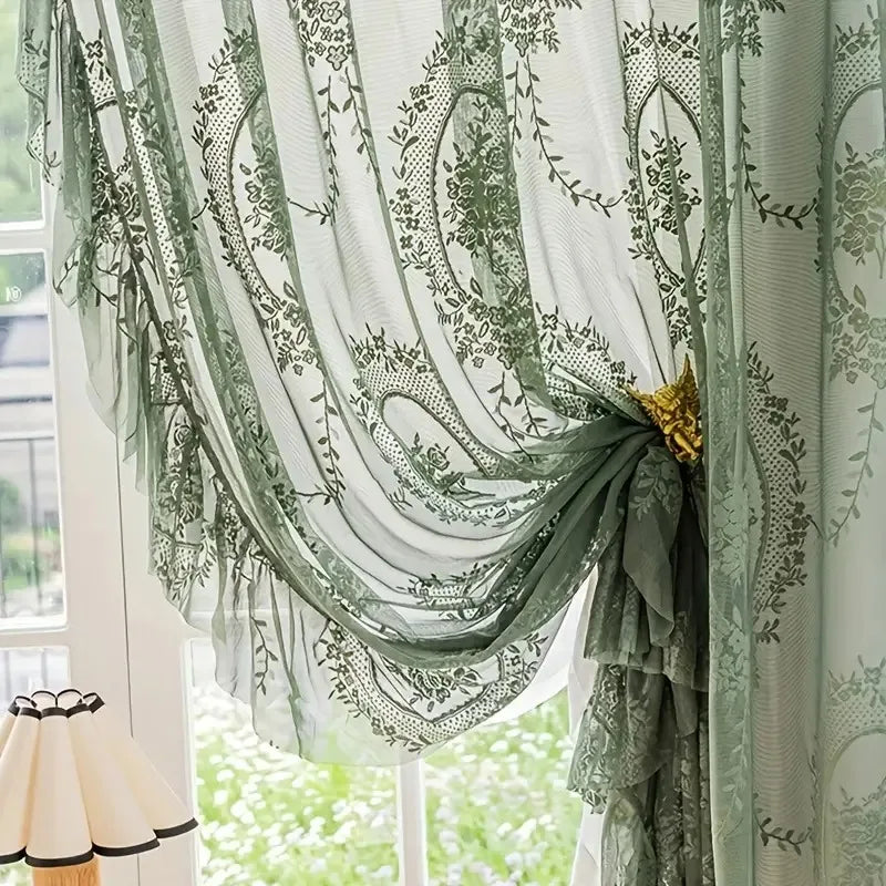 Ruffled Floral Sheer Jacquard Tulle Curtain Panel