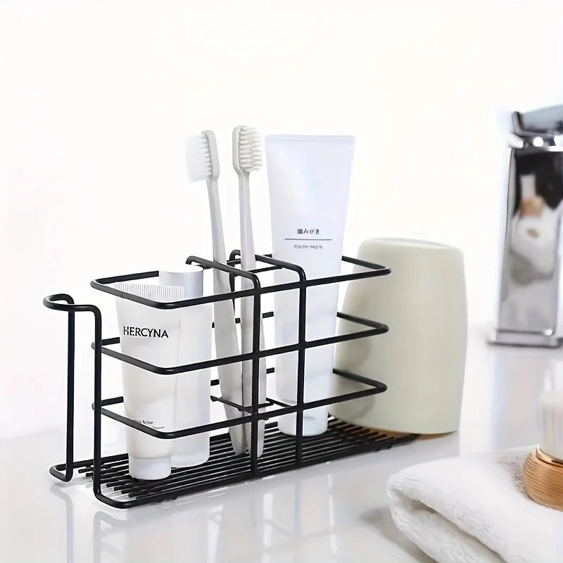 Drill-Free Iron Toothbrush Holder with Cup Rack