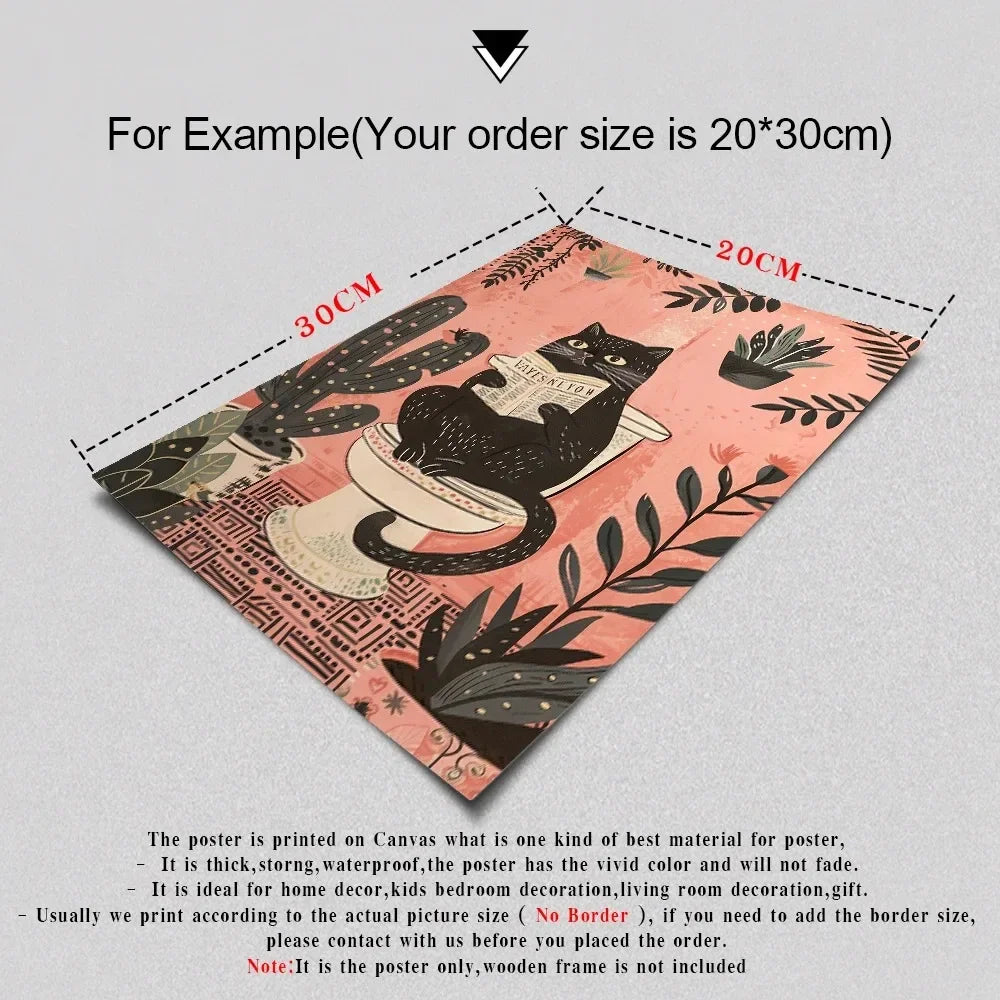 Funny Black Cat On The Toilet Reading Newspaper Canvas Painting Animal Bath Prints Wall Art Pictures for Bathroom Home Decor