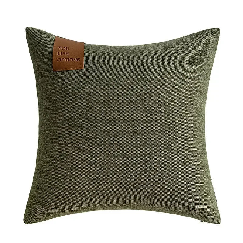 Leather Label Splicing Throw Pillow Cover