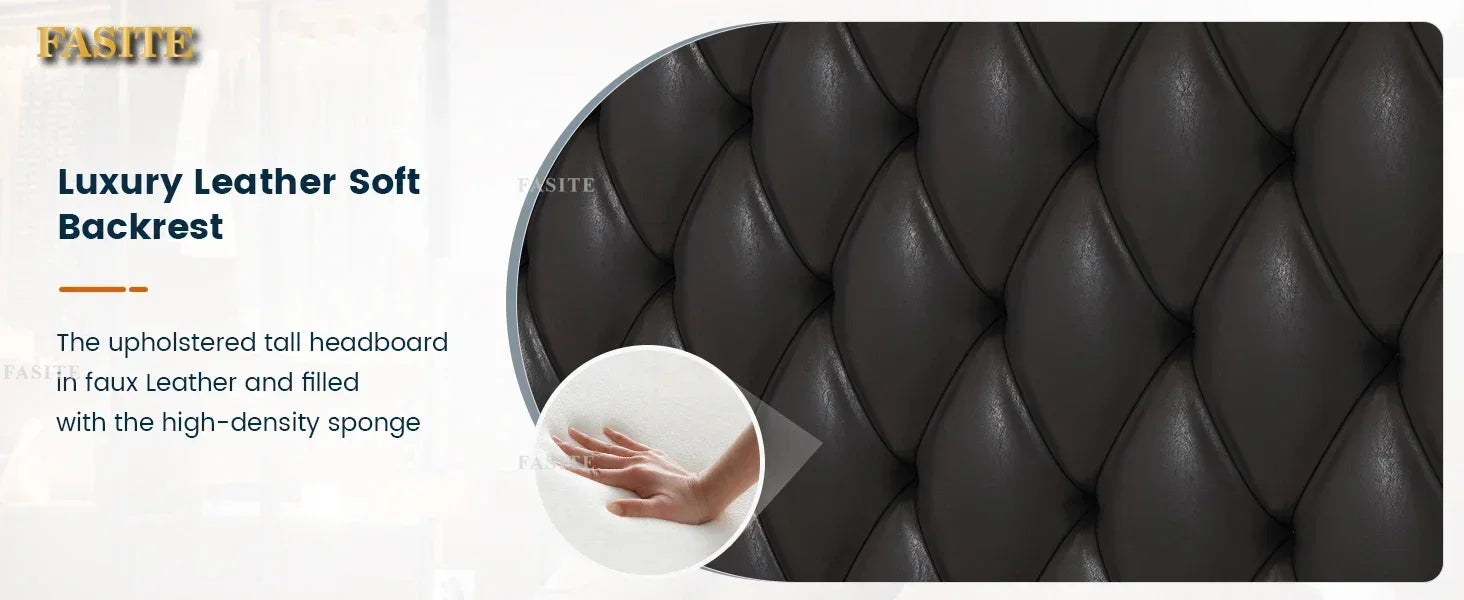 PU Leather Upholstered Queen Bed Frame