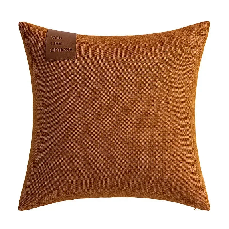 Leather Label Splicing Throw Pillow Cover