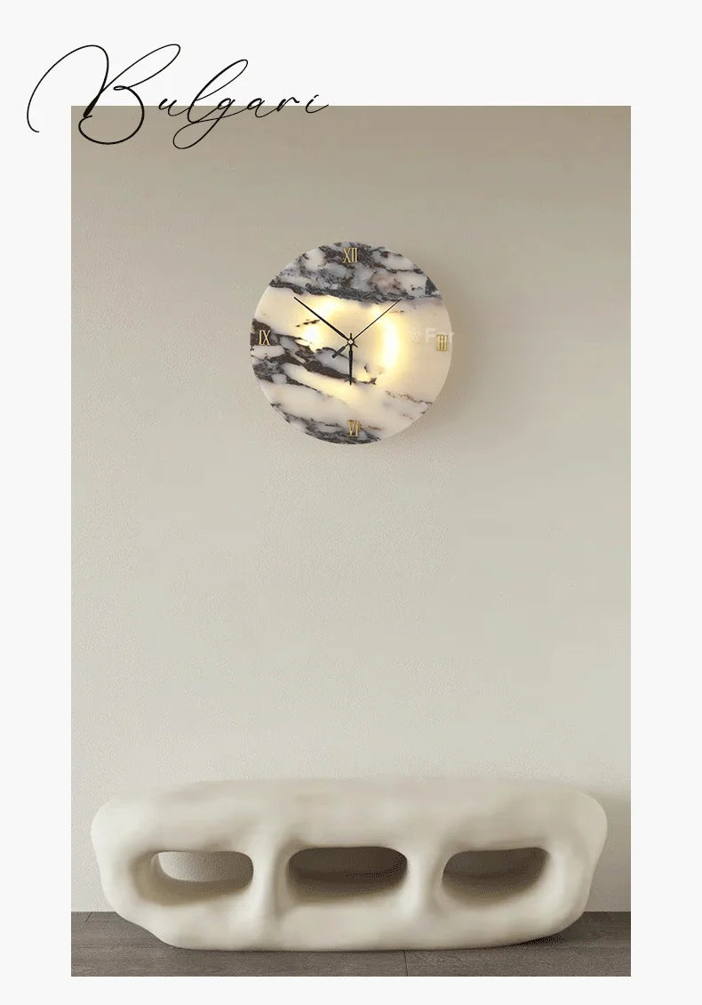Round Alabaster Wall Lamp with Clock