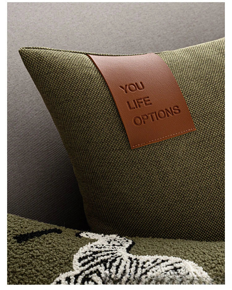 Leather Label Splicing Throw Pillow Cover