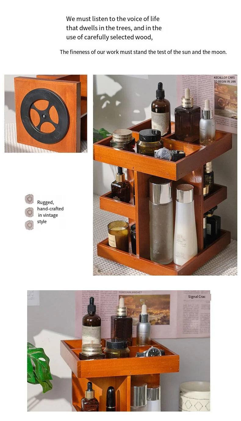 Wooden Rotating Cosmetics Storage Rack