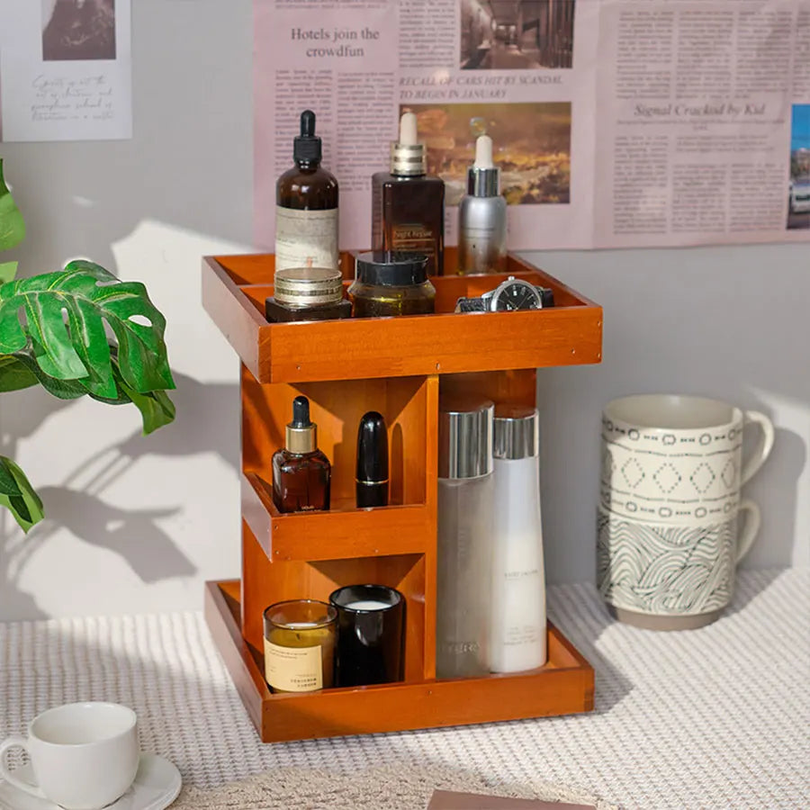 Wooden Rotating Cosmetics Storage Rack