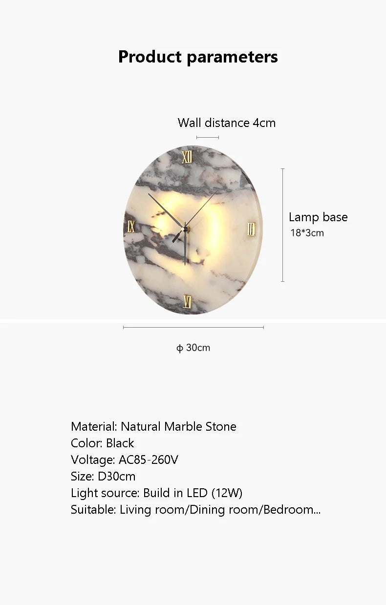 Round Alabaster Wall Lamp with Clock