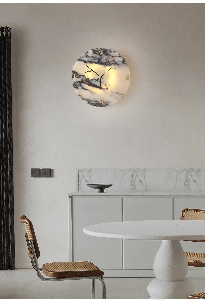 Round Alabaster Wall Lamp with Clock