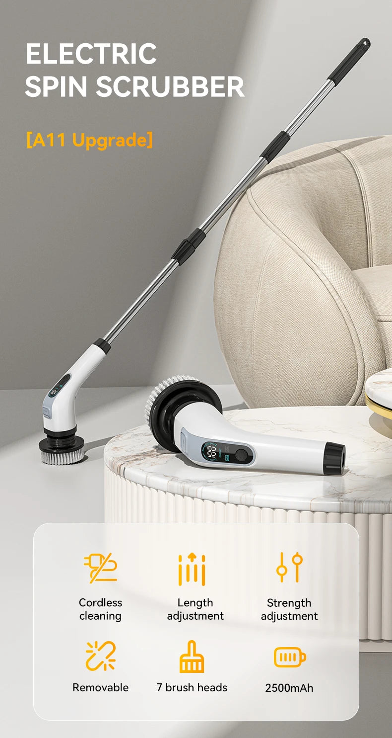 Electric Cleaning Brush – Handheld Cordless Spin Scrubber with 7 Heads