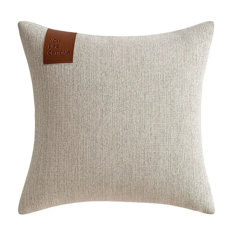 Leather Label Splicing Throw Pillow Cover