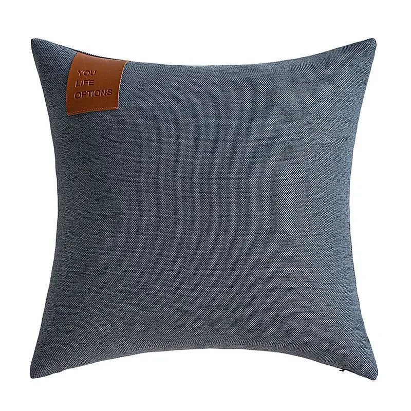 Leather Label Splicing Throw Pillow Cover