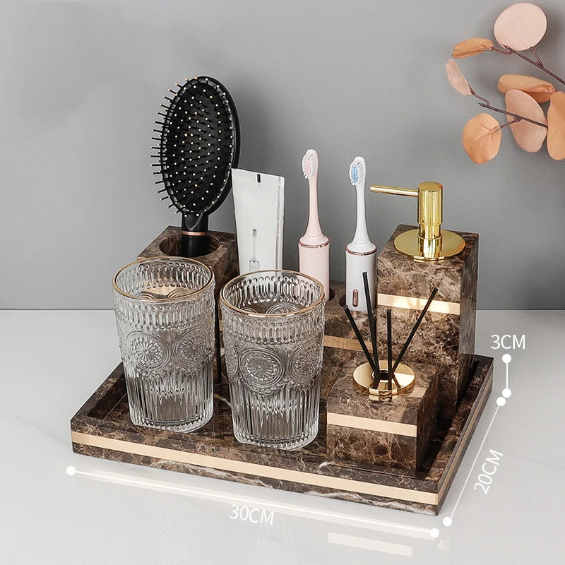 Emperador Dark Marble Bathroom Set
