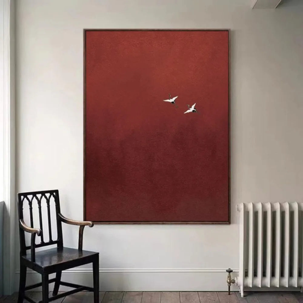 Surrealist Crimson Sky Painting Pure Red Wall Decor Abstract Art Painting Minimalist Wall Art  Maximalist Decor Crimson Wall Art