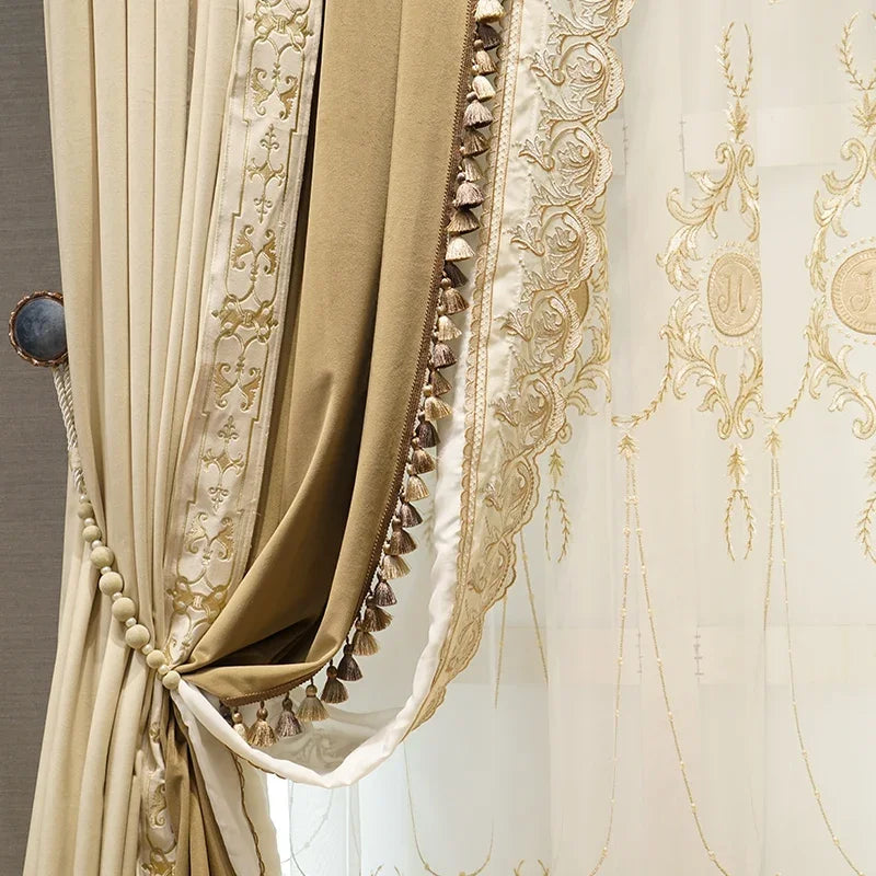 Luxury European Velvet Embroidered Blackout Curtains