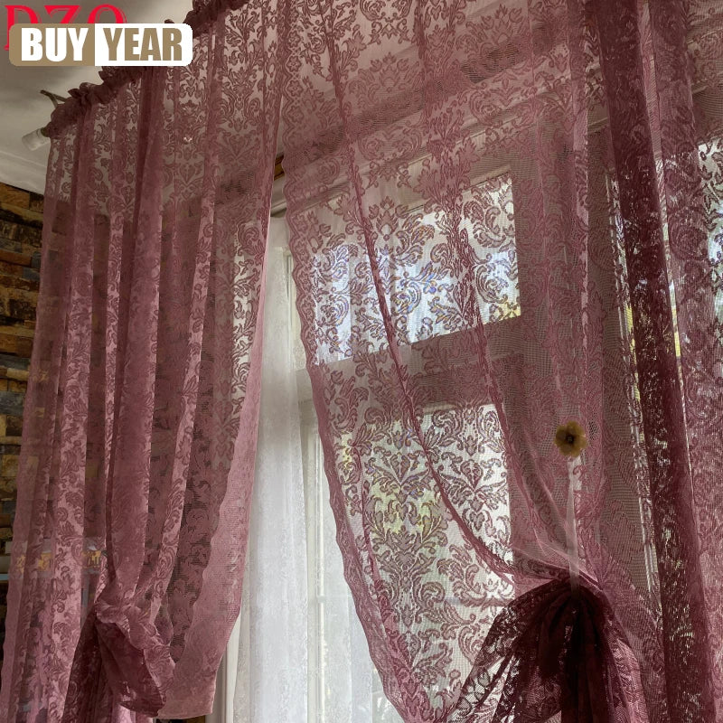 Vintage Purple Lace Tulle Door Curtain