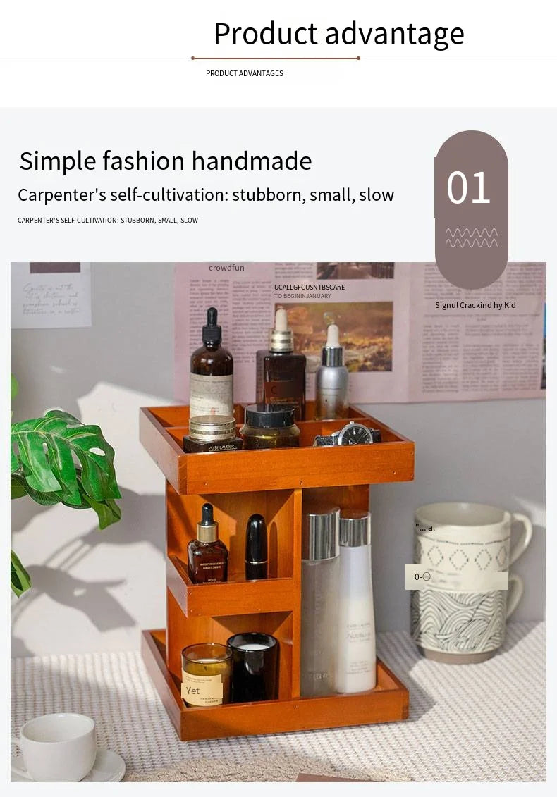 Wooden Rotating Cosmetics Storage Rack
