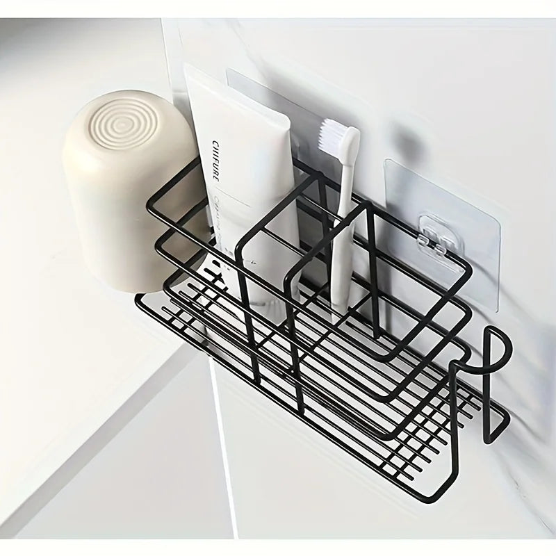 Drill-Free Iron Toothbrush Holder with Cup Rack