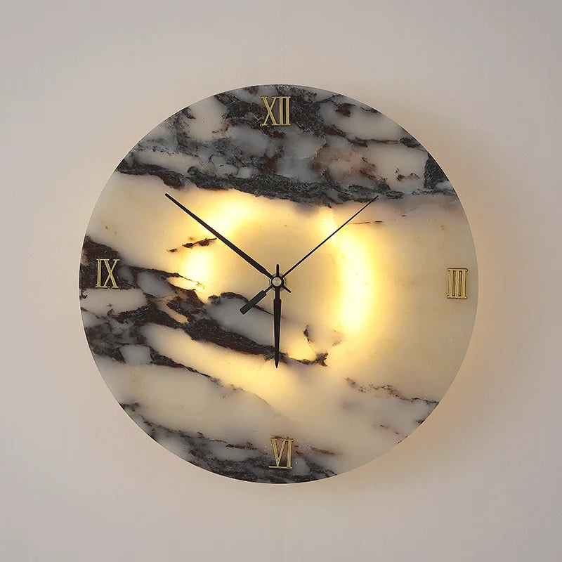 Round Alabaster Wall Lamp with Clock