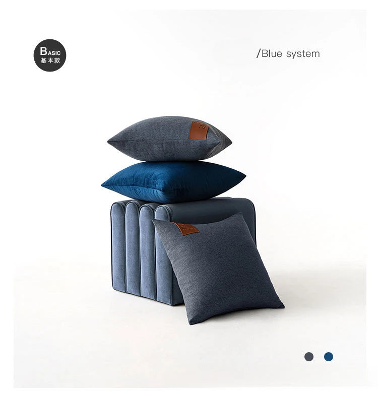 Leather Label Splicing Throw Pillow Cover