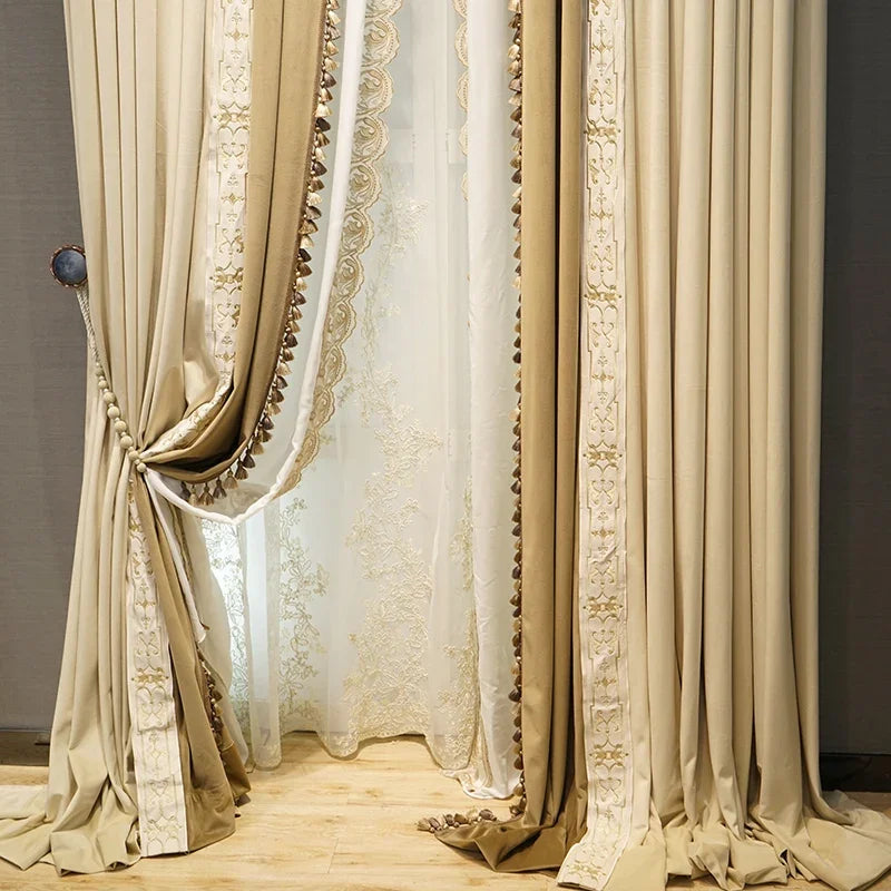 Luxury European Velvet Embroidered Blackout Curtains