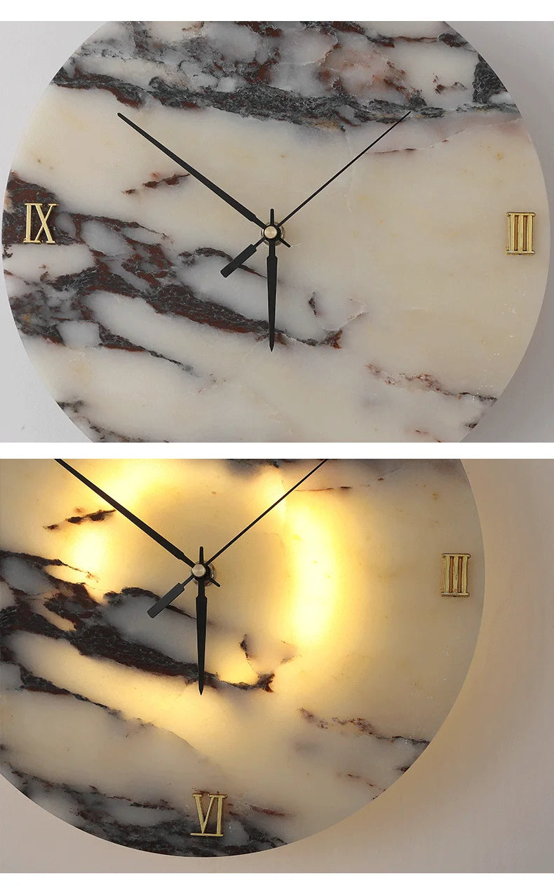 Round Alabaster Wall Lamp with Clock